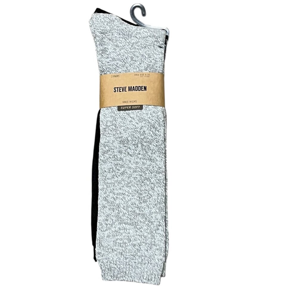 2 Pack  Steve Madden Women's Knee Highs Super Soft Socks Light Grey & Black